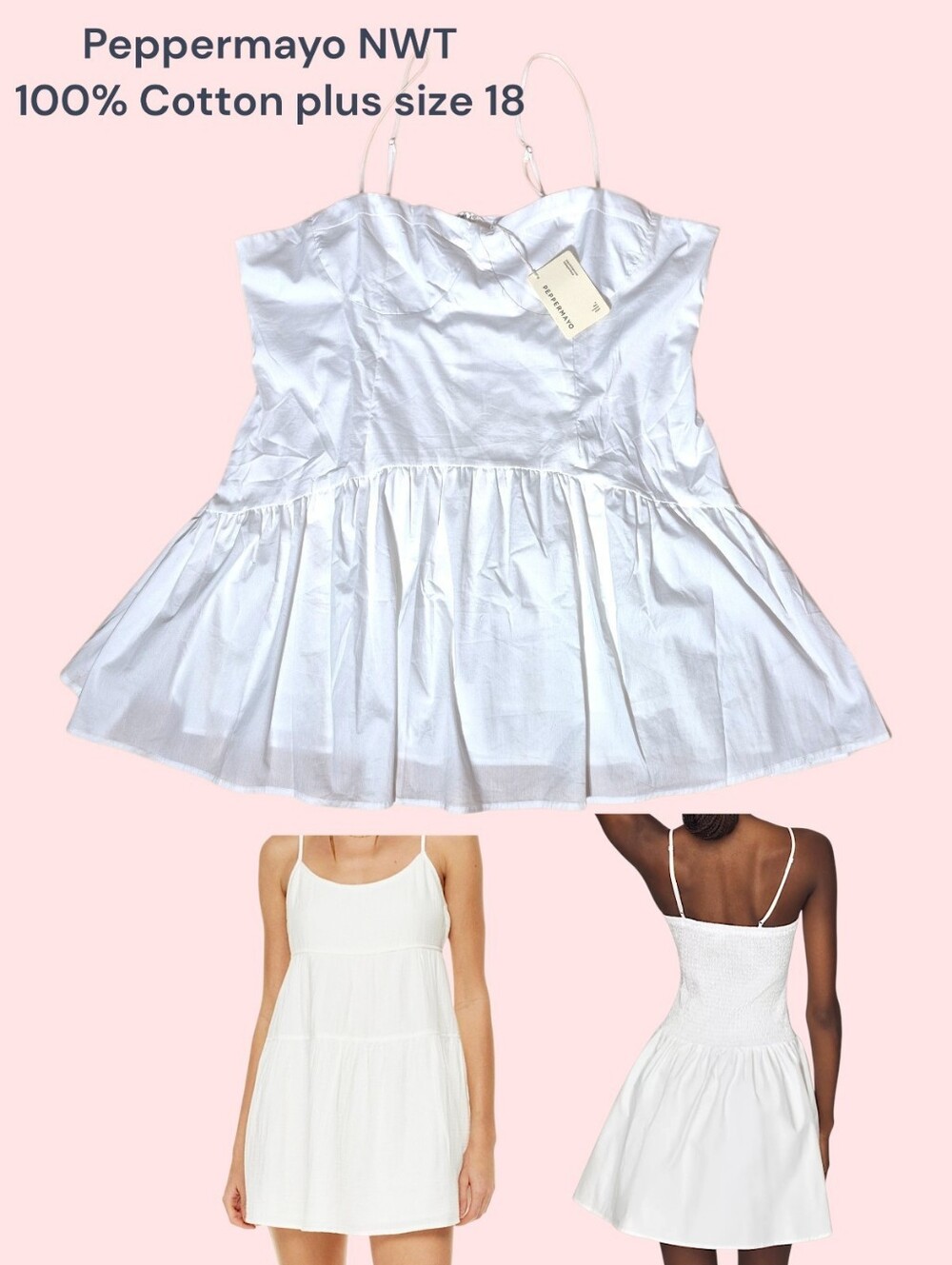 NWT Peppermayo White Cotton Babydoll Mini Dress - Plus Size 18